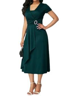 Deepsko Chiffon-Kleid für Damen, einfarbig, kurze Ärmel, V-Ausschnitt, asymmetrischer Saum, Midi-Partykleider, Gn, L von Deepsko
