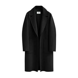 Damen-Mantel aus Wolle, lang, europäischer Stil, weich, für den täglichen Gebrauch, einreihig, gerade, Schwarz , 52 von Deepsko
