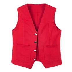 Damen Retro Denim Weste Frühling und Herbst Koreanischer Stil V-Ausschnitt Ärmellose Jacke, rot, 46 von Deepsko