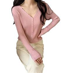 Deepsko Damen Frühling Herbst Strickjacke Pullover Knopf Abgeschnitten Top Langarm Jacke Pink One Size von Deepsko