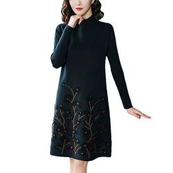 Deepsko Damen Strickpullover Kleid Frühling Herbst Lang Rundhals Langarm Pullover Dark GN L von Deepsko