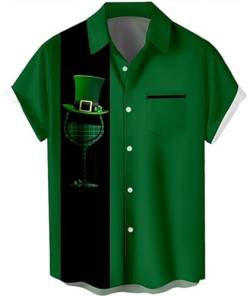 Deer Lady Herren-Bowling-Shirt, bedruckt, Hawaii-Shirt, kurzärmelig, lässig, mit Knopfleiste, lose Strandhemden, St. Patrick's Day04, XX-Large von Deer Lady