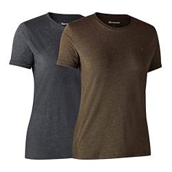 Damen Basic 2-Pack T-Shirt Braun Blatt Melange von Deerhunter