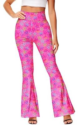 Deerose Damen High Waist Stretch Bell Bottom Slim Fit Flare Leg Hippie Pants, Knallpink (Hot Pink), S von Deerose