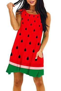 Deerose Frauen Halloween Print Kleid Lustiges Kostüm Outfit mit Taschen, Früchte | Wassermelone, Klein von Deerose