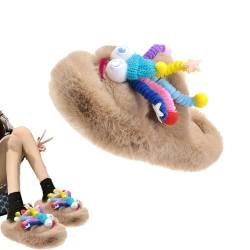 Deewar Süße warme Hausschuhe,Bunte Big Eye Doll Design Fuzzy Fluffy Winter Hausschuhe für Frauen Indoor | Rutschfeste, warme, lustige, bezaubernde pelzige Hausschuhe für drinnen und draußen von Deewar