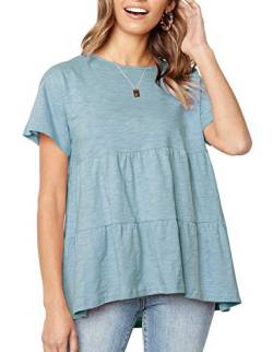 Defal Damen-Tops Sommer Kurzarm locker T-Shirt Babydoll Schößchen - Gr�n - XX-Large von Defal