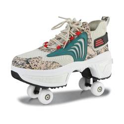 Schuhe mit Rollen für Jungen Mädchen, Rollschuhe mit 4 Einziehbaren Rädern, 2-in-1 Rollschuhen und Sneakers, Roller Skate Shoes für Kinder Teenager (Braun, 36) von Deformation Roller Skates