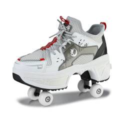 Schuhe mit Rollen für Jungen Mädchen, Rollschuhe mit 4 Einziehbaren Rädern, 2-in-1 Rollschuhen und Sneakers, Roller Skate Shoes für Kinder Teenager (Grau, 34) von Deformation Roller Skates