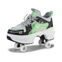 Schuhe mit Rollen für Jungen Mädchen, Rollschuhe mit 4 Einziehbaren Rädern, 2-in-1 Rollschuhen und Sneakers, Roller Skate Shoes für Kinder Teenager (Grün, 35) von Deformation Roller Skates