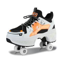 Schuhe mit Rollen für Jungen Mädchen, Rollschuhe mit 4 Einziehbaren Rädern, 2-in-1 Rollschuhen und Sneakers, Roller Skate Shoes für Kinder Teenager (Orange, 34) von Deformation Roller Skates