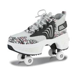Schuhe mit Rollen für Jungen Mädchen, Rollschuhe mit 4 Einziehbaren Rädern, 2-in-1 Rollschuhen und Sneakers, Roller Skate Shoes für Kinder Teenager (Schwarz, 41) von Deformation Roller Skates