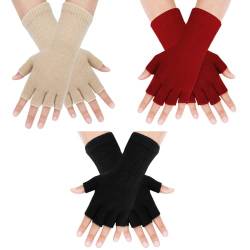 Defrsk 3 Paare Fingerlose Handschuhe für Frauen Männer Halbfinger Handschuhe Winter Leichte Strick Fingerlose Handschuhe zum Tippen von Texten von Defrsk