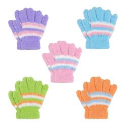 Defrsk 5 Paar Kinder Handschuhe Strick Winterhandschuhe Weiß Handschuhe Finger Jungen Handschuhe für Mädchen (Bunt) von Defrsk