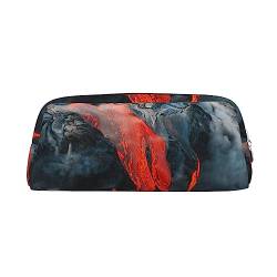 Dehiwi Red Hot Lava von Kilauea Volcano Federmäppchen, wasserdicht, niedliches Leder, für Reisen, Kosmetik, Make-up-Tasche, Organizer, Stifthalter für Büro Make-up, silber, Einheitsgröße, Taschen-Organizer von Dehiwi