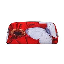 Dehiwi Rote Blume und Schmetterling Federmäppchen Wasserdicht Niedlich Leder Bleistift Tasche Reise Kosmetik Make-up Tasche Organizer Stifthalter für Büro Make-up, gold, Einheitsgröße, Taschen-Organizer von Dehiwi