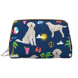 Golden Retriever Make-up-Tasche für den Strand, Sommer, große Kapazität, Reise-Kosmetiktasche, PU-Leder, Make-up-Organizer-Tasche für Damen und Mädchen, weiß, Einheitsgröße von Dehiwi