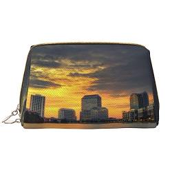 Irving Texas Sunset Make-up-Tasche, großes Fassungsvermögen, Reise-Kosmetiktasche, PU-Leder, Make-up-Organizer-Tasche für Damen und Mädchen, weiß, Einheitsgröße von Dehiwi