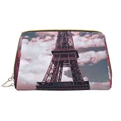 Make-up-Tasche mit Eiffelturm-Motiv, große Kapazität, Reise-Kosmetiktasche, PU-Leder, Make-up-Tasche für Damen und Mädchen, Rosa, weiß, Einheitsgröße von Dehiwi