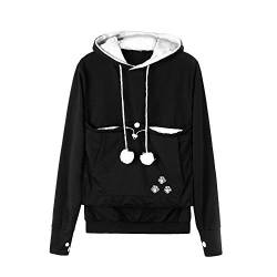 Dehots Damen Pullover Kapuzenpullover mit Katzen Hund Tasche Hundetasche Katze Sweatshirt Pulli Hoodie Kapuze Katzenpulli Beutel Langarm Herbst Winter große, Mit Velvet - Schwarz, M von Dehots