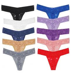 10er Pack Spitze Strings Tangas Damen Set Unterhosen Sexy Unterw?sche Frau Lingerie Thongs for Women Dessous Mehrpack S-4XL von Deigecil