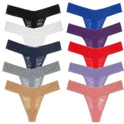 Damen-Tanga, T-Rücken, niedrige Taille, nahtlose Höschen, Baumwolle, Spitzen-Tangas für Damen, 10 Stück, verschiedene Spitzenmuster und Farben, Mehrfarbig B 10 sortiert, 38 von Deigecil