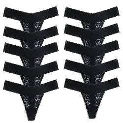 Deigecil 10er-Pack Schwarz String Tanga Damen Spitze Niedrige Taille Weich Unterhosen Frauen Unterw?sche von Deigecil