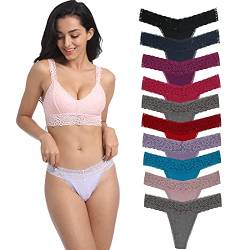 Deigecil 10er Pack Tanga Damen Spitze Baumwolle String Unterhosen Frauen V-Waist Atmungsaktiv Unterwäsche Mehrpack,Verschiedene Spitzenmuster und Farben von Deigecil