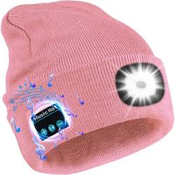 Deilin Geschenk für Freundin, Bluetooth Beanie mütze mit Led Licht Kabellose Musik Kappe mit LED Taschenlampen (Rosa) von Deilin