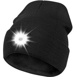 Deilin LED Mütze mit Licht, Beleuchtete Mütze Aufladbar USB für Männer und Frauen, Einstellbare Helligkeit Stirnlampe Winter Beanie Mütze mit Licht, Unisex Winter Wärmer Strickmütze mit Licht Schwarz von Deilin