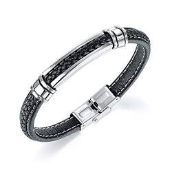 Deinxoz Geflochtenes PU Armband für Herren, Lederarmband in Schwarz & Silber, Lederarmband aus Edelstahl, Tolles Schmuck für Männer von Deinxoz