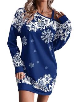 Dekyda Damen Kleid Weihnachten Schneeflocke Print Langarm Herbst/Winter Kleid (DE/NL/SE/PL, Alphanumerisch, L, Regular, Regular, blau) von Dekyda