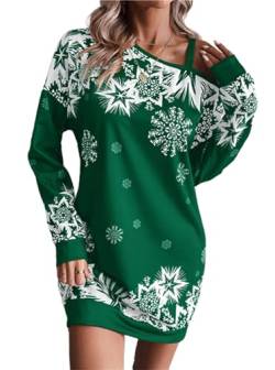 Dekyda Damen Kleid Weihnachten Schneeflocke Print Langarm Herbst/Winter Kleid (DE/NL/SE/PL, Alphanumerisch, L, Regular, Regular, grün) von Dekyda