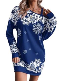 Dekyda Damen Kleid Weihnachten Schneeflocke Print Langarm Herbst/Winter Kleid (DE/NL/SE/PL, Alphanumerisch, XXL, Regular, Regular, blau) von Dekyda