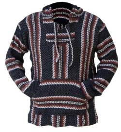 Del Mex Deluxe Mexikanischer Baja Hoodie Sweatshirt Pullover Jerga Surf Poncho Drogendecke, Charcoal/Rust, Large von Del Mex