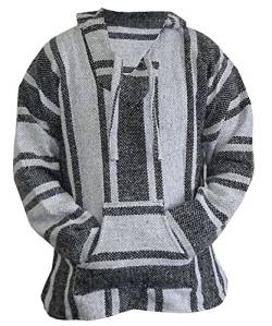 Klassischer mexikanischer Baja Hoodie Sweater Pullover, Grau, Medium von Del Mex