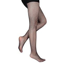 Delaman Netzstrumpfhose mit Kristall Strass Fischnetz Netzstrümpfe Socken Strumpfhosen Mesh Strümpfe für Damen (Color : Black) von Delaman