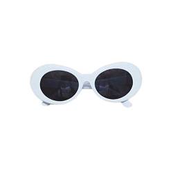 Delicacydex Damenmode Sommer Bold Retro Oval Mod Dicke Sonnenbrille Clout Goggles UV-Schutzbrille mit runder Linse 51mm - Weiß-Grau von Delicacydex
