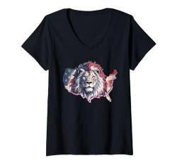 Damen LÖWE AUS DEN USA T-Shirt mit V-Ausschnitt von Delightfully Different World