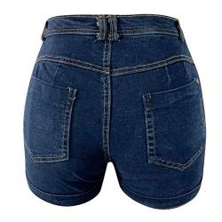 Deloito Sommer Stretch Hotpants Damen Mode Jeans Shorts Sexy Bequeme Hohe Taille Denim Kurz Hosen mit Taschen (Dunkelblau-D, Medium) von Deloito Shorts