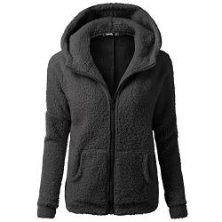 Deloito Damen Kapuzenjacke Warm Fleece Sweatjacke mit Reißverschluss Herbst Winter Teddy Hoodie Jacke Casual Einfachheit Übergangsjacke Leicht Wintermantel Einfarbig Fleecejacke Tasche, Schwarz, 3XL von Deloito