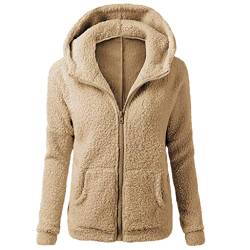 Deloito Damen Kapuzenjacke Warm Fleece Sweatjacke mit Reißverschluss Herbst Winter Teddy Hoodie Jacke Casual Einfachheit Übergangsjacke Leicht Wintermantel Einfarbig Fleecejacke mit Tasche, Braun, XL von Deloito