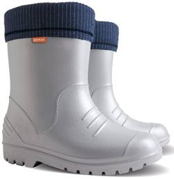 Ultraleichte Jungen Mädchen Kinder Warm Gefüttert Regenstiefel Gummistiefel Gummistiefel Dino, silber, 25 EU von Demar