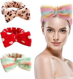 Demarkt 3Pcs Spa Bowknot Haarbänder Coral Fleece Makeup Bow Stirnband Elastic Cosmetic Stirnband von Demarkt