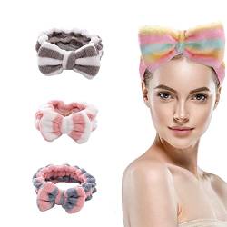 Demarkt 3Pcs Spa Bowknot Haarbänder Coral Fleece Makeup Bow Stirnband Elastic Cosmetic Stirnband von Demarkt