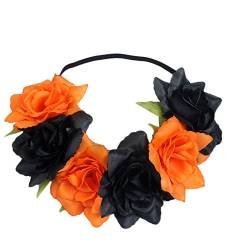 Demarkt Blumenkranz Blumen Stirnband Blumenkrone Blumen Haarkranz Haarband Blume Kopfschmuck (Orange Schwarz) von Demarkt