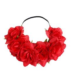 Demarkt Blumenkranz Blumen Stirnband Blumenkrone Blumen Haarkranz Haarband Blume Kopfschmuck (Rot) von Demarkt