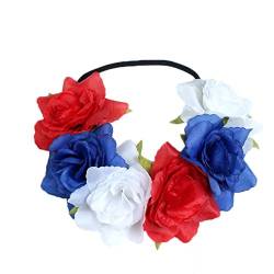 Demarkt Blumenkranz Blumen Stirnband Blumenkrone Blumen Haarkranz Haarband Blume Kopfschmuck (Weiß Blau Rot) von Demarkt