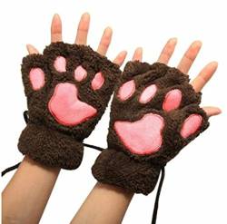 Demarkt Niedlich Katze Klaue Bär Pfote Plüsch Fingerlose Handschuhe Winter Halbfingerhandschuhe für Damen Mädchen ein Paar (Braun) von Demarkt