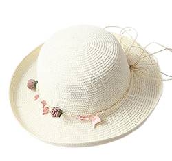 Demarkt Strohhut Strandhut Sonnenhut Sommerhut für Damen ideal für Reisen Blumen Weiß von Demarkt